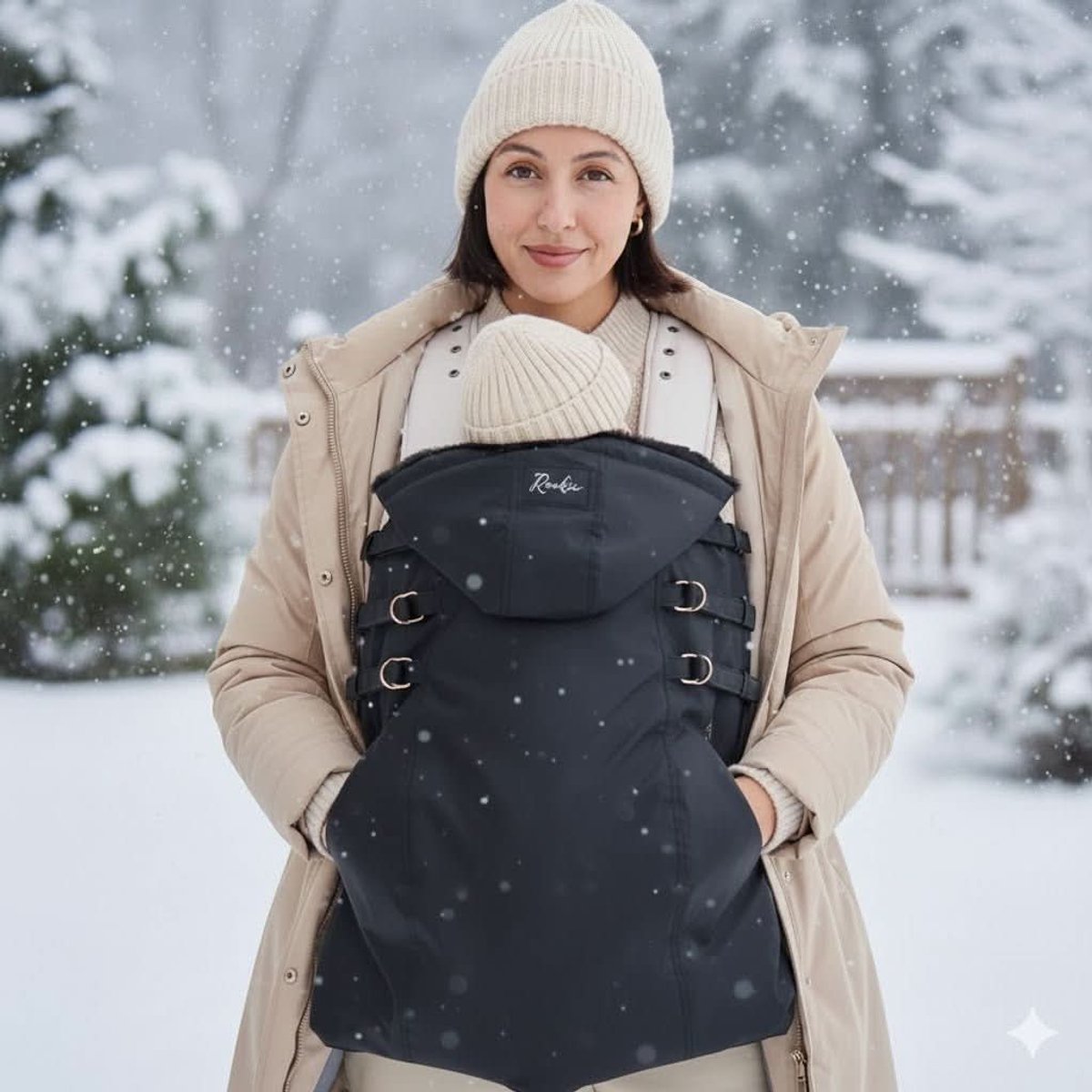 ROOKIE Baby Draagzak cover winter - Beschermt tegen kou en regen - Babydrager hoes vanaf geboorte - Zwart