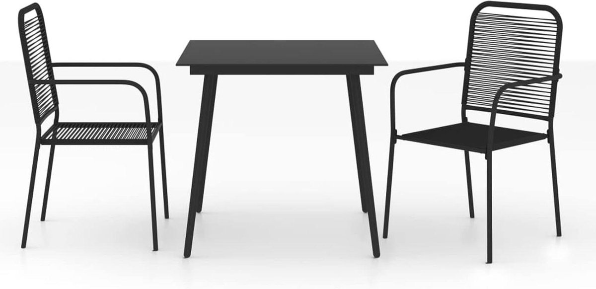 Tuin Eetkamer Set - Patio Set Tuintafel - Buiten Eten - Katoen Touw Staal - 3 Stuks - Zwart