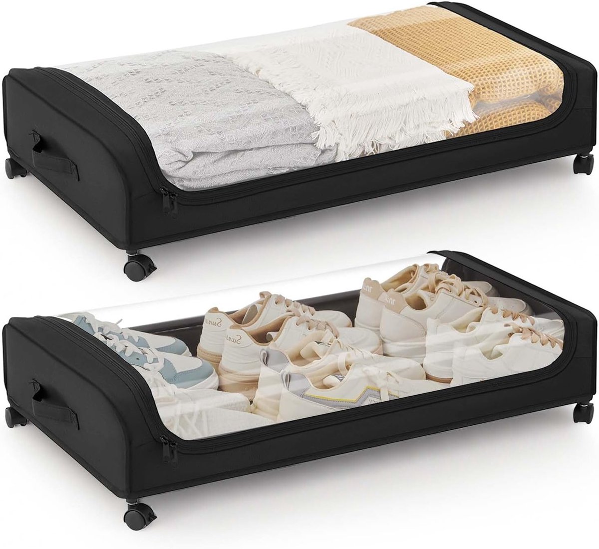 Ruimtebesparende opbergdozen met wielen voor onder het bed, 50 liter, ideaal voor kleding 