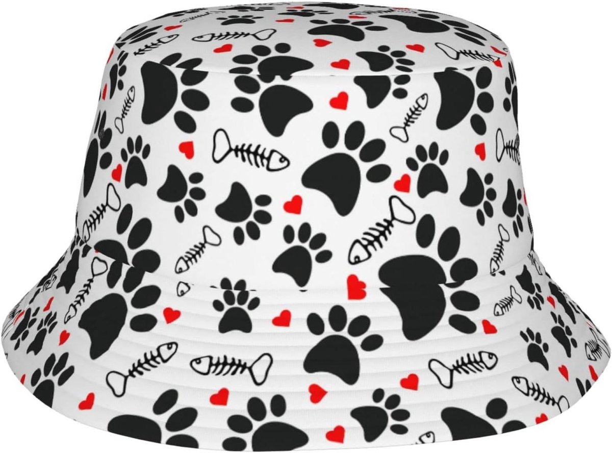 Vissershoed - Wandelhoed bucket hat - Bescherming tegen zon - Brede rand - One size - Kat print