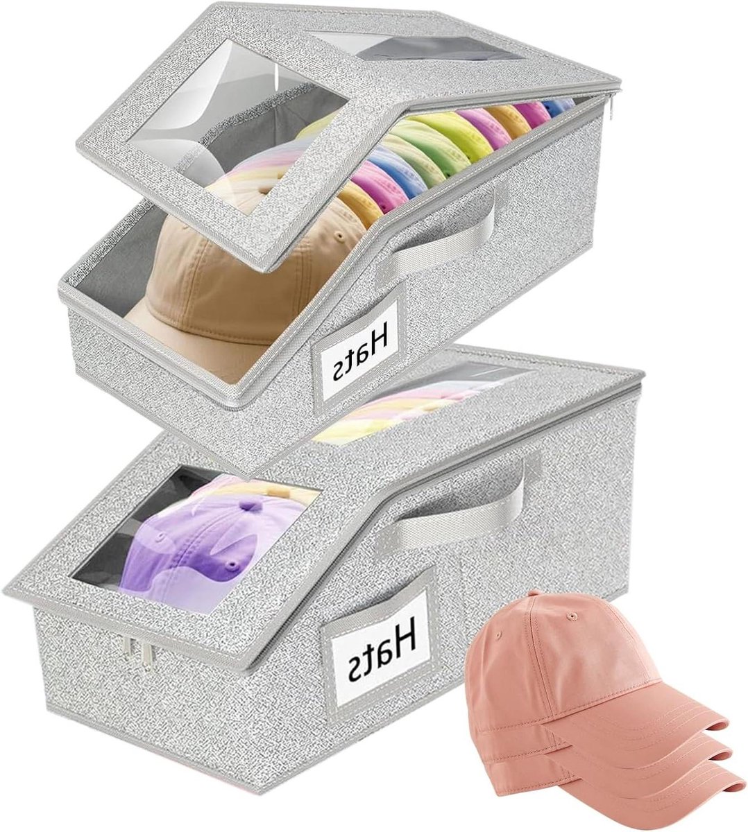 Petten Opbergers - Hoeden Organizer - Kast Organisatie - Stapelbaar Ontwerp - 2 Dozen - Grijs