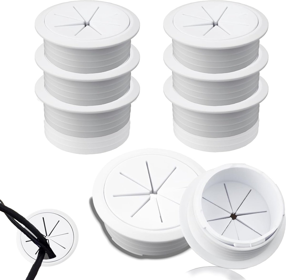 Kabeldoorvoer voor Bureau - 50 mm - 6 Stuks - Wit - Voor Organisatie van Kabels