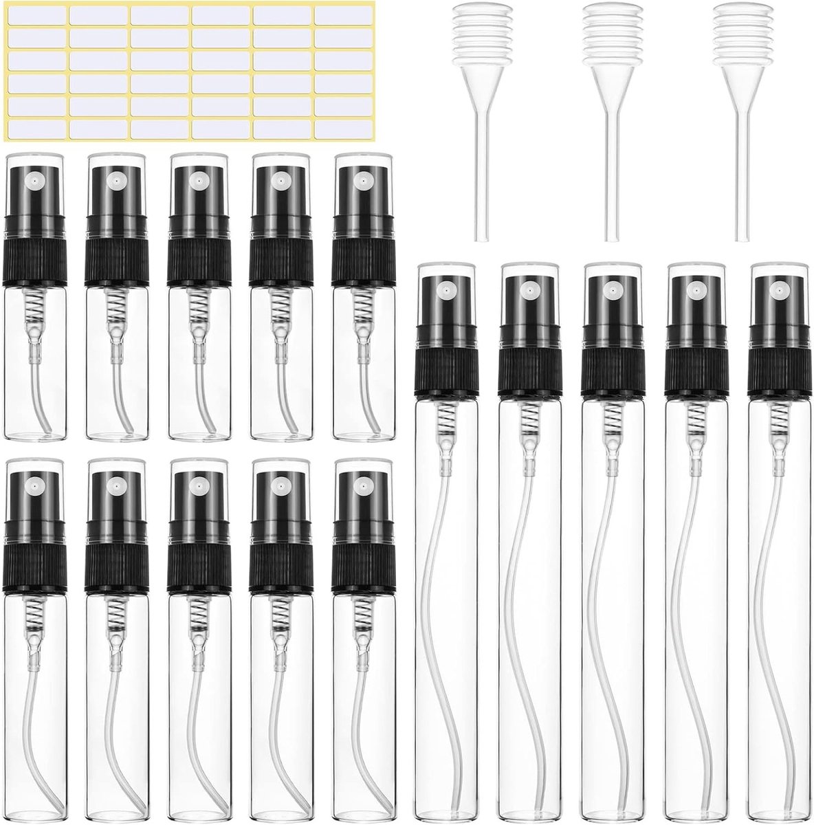 15 stuks navulbare parfumflesjes voor parfum - cosmetische spray (3 ml 5 ml 10 ml) zwart - Set van lege parfumverstuivers - Ideaal voor parfummonsters