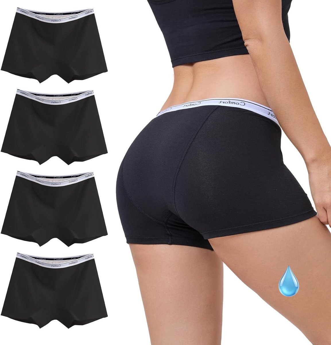 Hoge Taille Menstruatieondergoed van Katoen voor Vrouwen - Absorberende, Ademend en Wasbare Boxer Shorts voor Zware Bloedingen met Lekvrije Bescherming