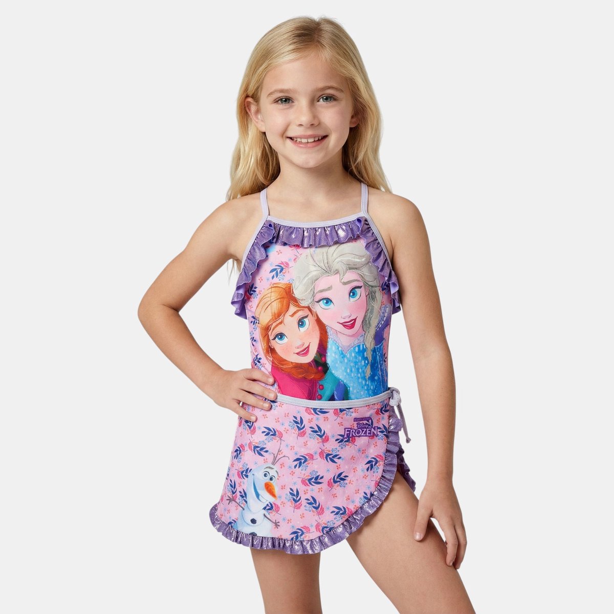 Disney Frozen Badpak met rokje / Sarong - Meisjes - Paars - Maat 122/128 - 7/8 A - Zwempak Kind