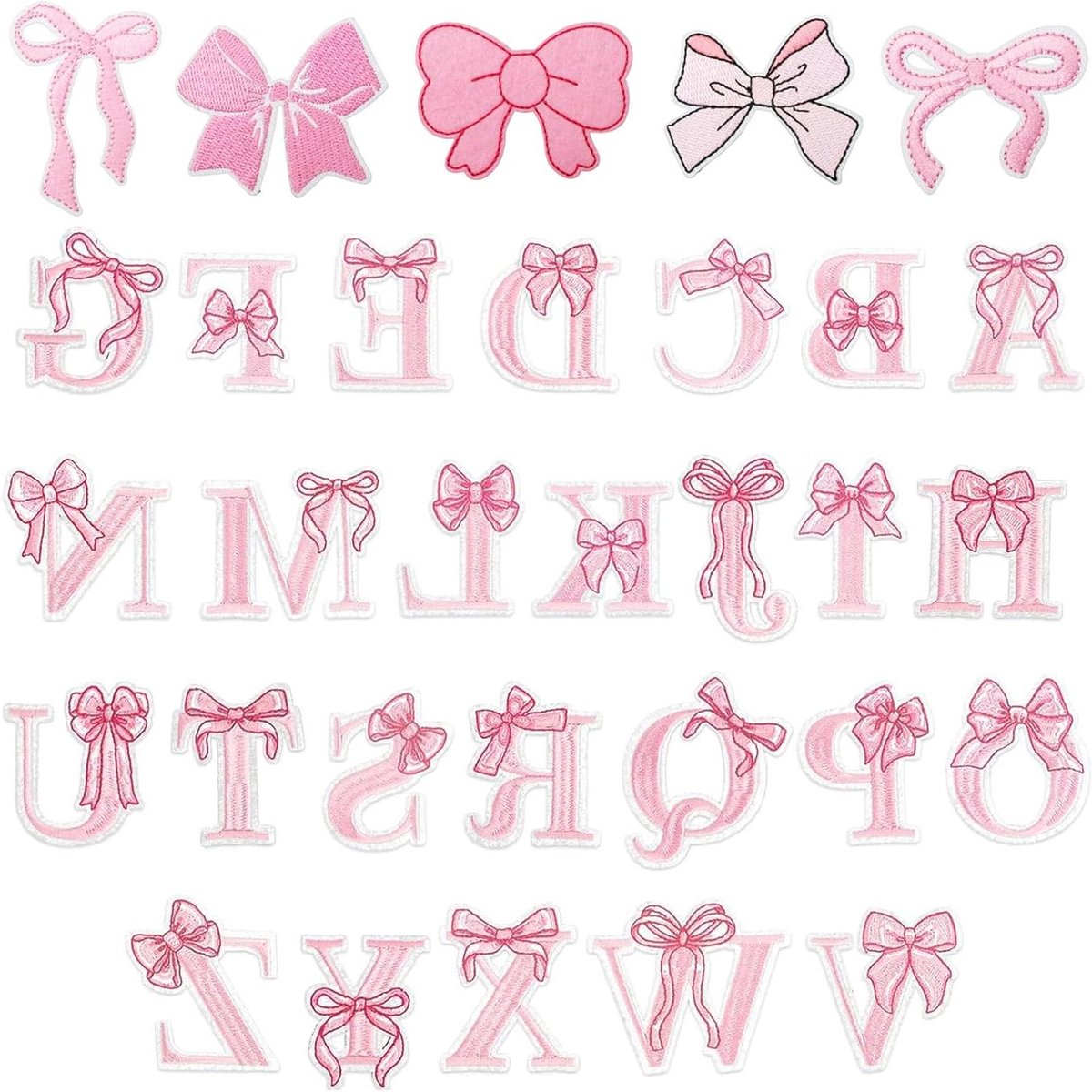 Rosa Schleife Buchstaben Patches: 31 Stuks Rosa Kokette Bowcore Vrolijke Esthetiek Strijkapplicaties, Schattige Band Strik Borduurwerk Patches voor Rugzakken Kleding Hoeden Jassen Decoratie