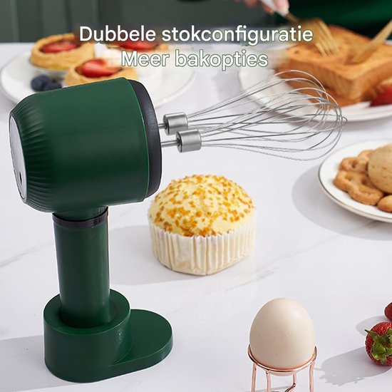 Handmixer Elektrisch - Keukenmixer Draadloos - Eten Bereiden - Dubbele Kop Design - 9.5 cm Hoogte - Zwart — afbeelding 5