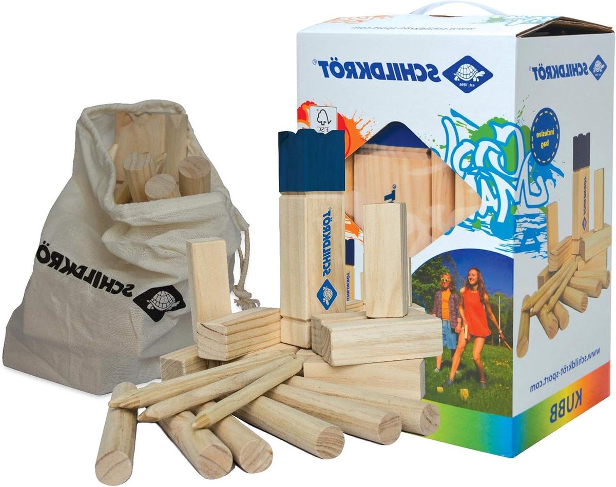 Houten Kubb Spel - Tuinspel Scandinavië - Buiten Spelen - FSC Gecertificeerd Hout - Complete Set - Lichtbruin