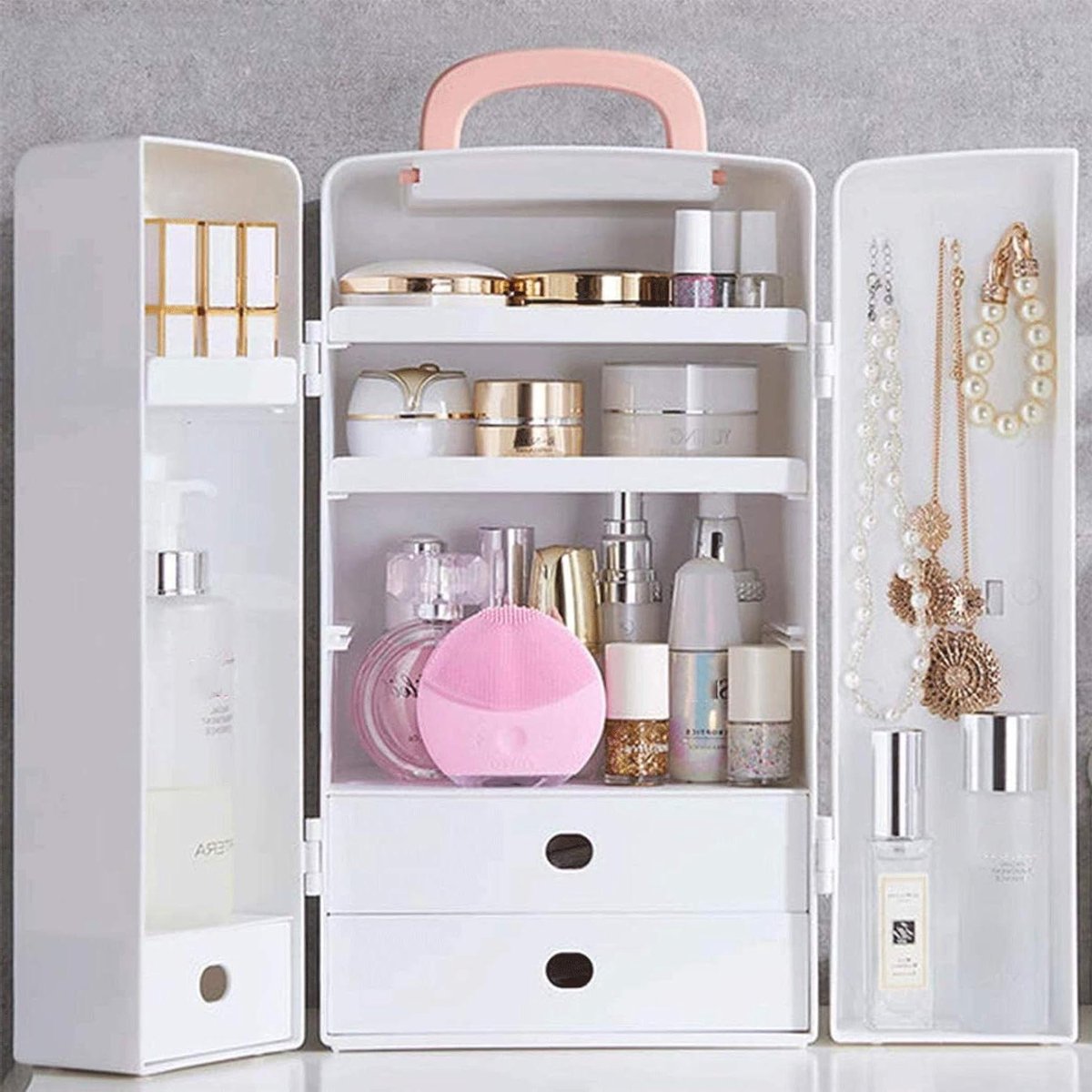 Cosmetica Organizer - Make-up Doos - Bureau Opruimen - Met Lades - 38x22x21cm - Roze