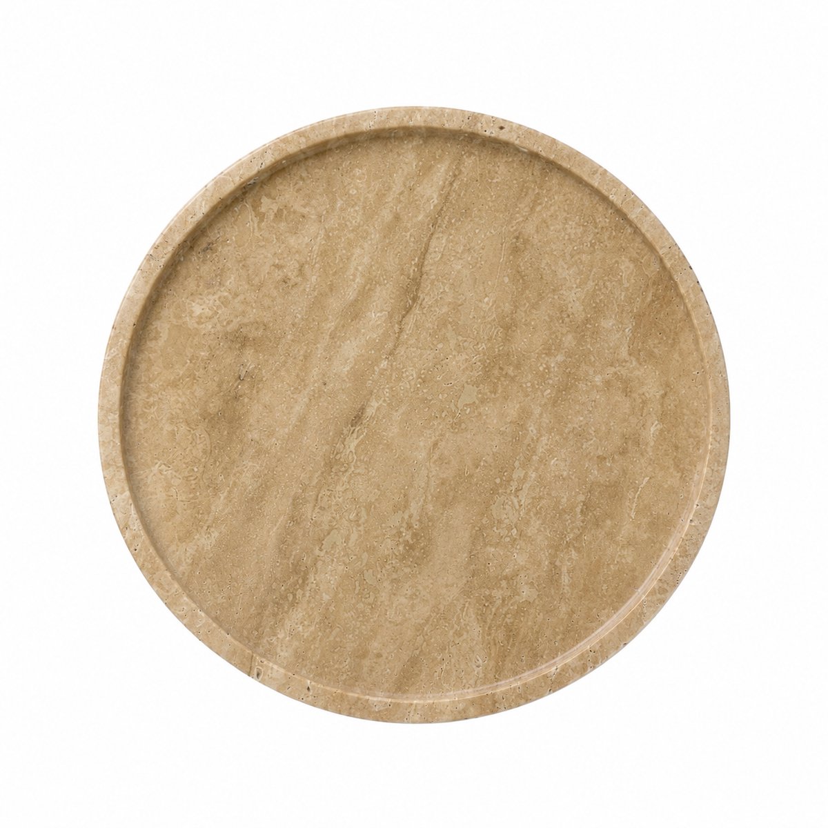 Marmoree - Travertin Tray - Dienblad - Rond - Natuursteen - Beige - 30cm - Natuurlijk Gevuld