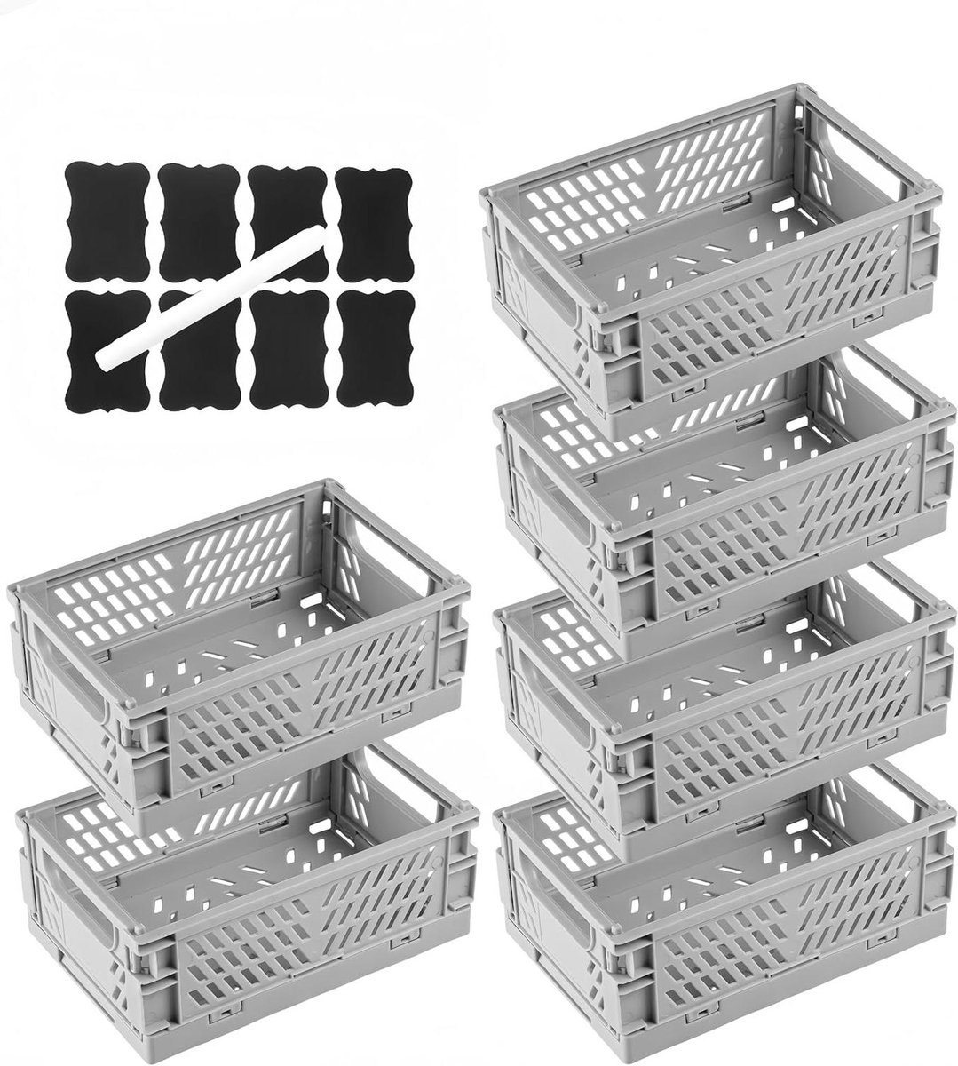 Opvouwbare Opbergdozen - Opbergmanden Set - Ruimte Besparen - Met Handvatten - 6 Stuks - Grijs