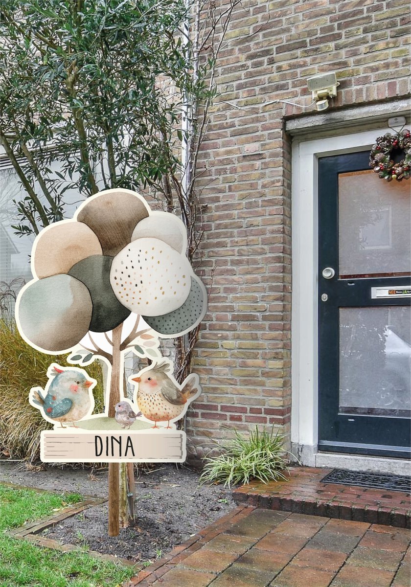 StudioJitske | geboortebord 50cm | boom met vogeltjes 053