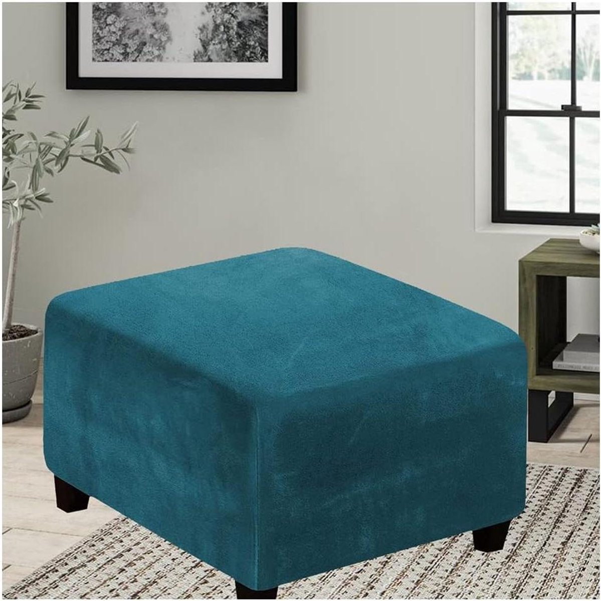 Poef hoes - Voetenbank beschermer - Woonkamer decoratie - Hoge rekbaarheid - 65x65cm - Gedessineerd