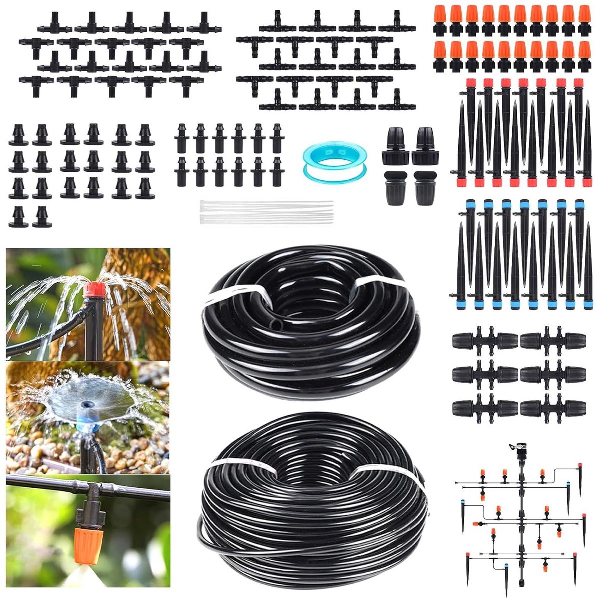 Druppelirrigatiesysteem Kit - Bewateringssysteem Automatisch - Efficiënt Tuinieren - Waterbesparend tot 80% - 240 FT Slanglengte - Zwart
