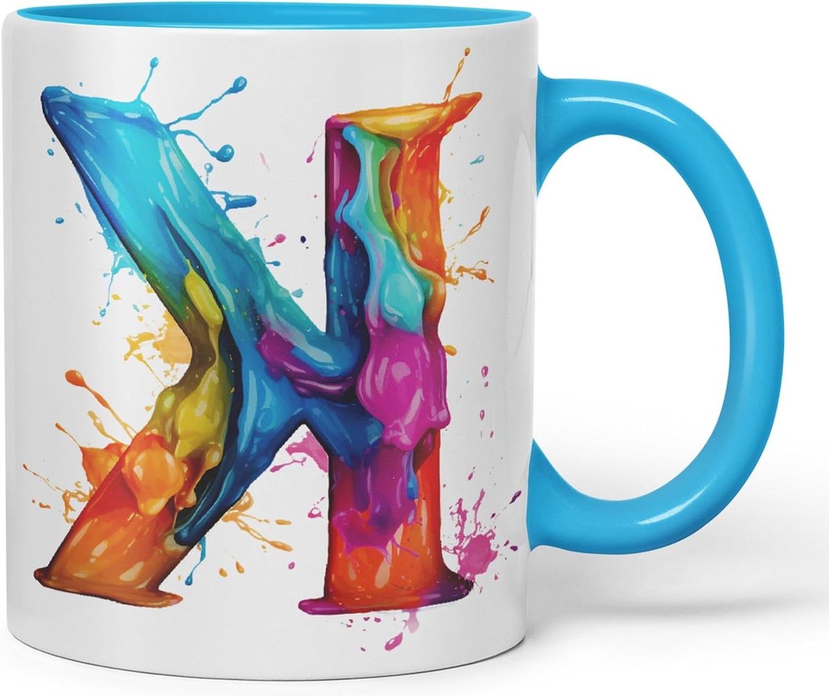 Letter K Mok - Alfabet Mok - Warme Dranken - Monogram Ontwerp - 330ml - Lichtblauw