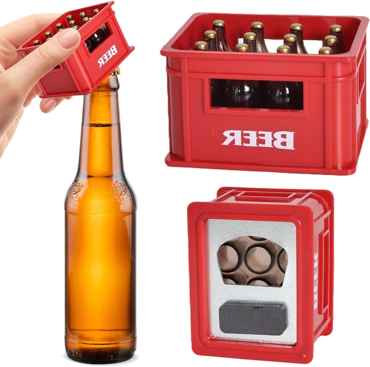 Magnetische Flesopener - Koelkastmagneet Opener - Dranken Openen - 2-in-1 Design - 2 Stuks - Rood