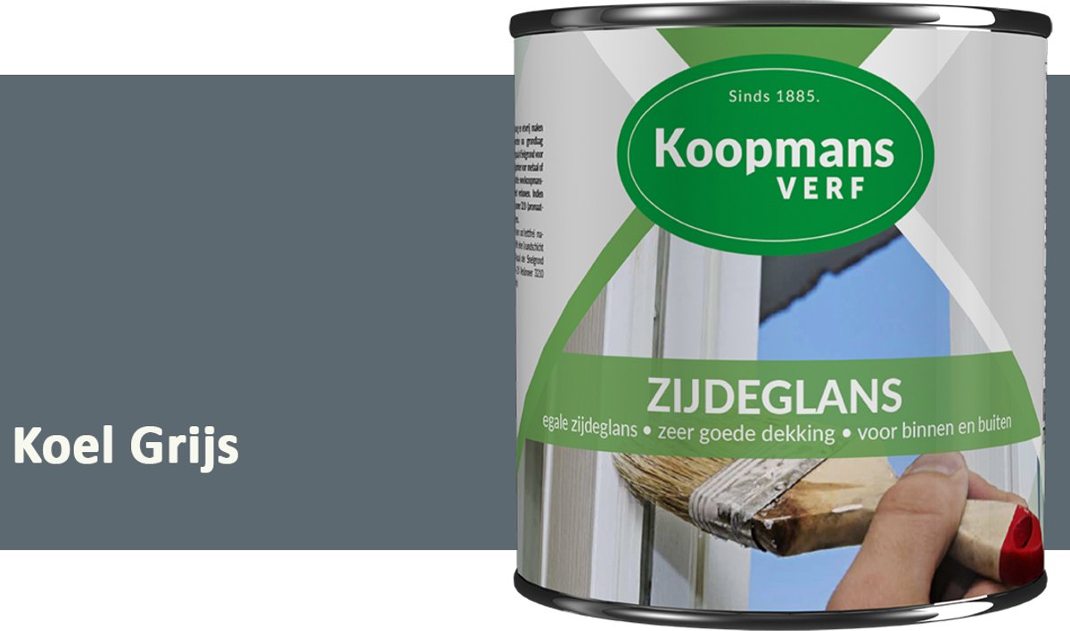 Koopmans Zijdeglans Lakverf – Binnen & Buiten – Kras- en Stootvast – Hoge Dekkracht – Voor Hout, Deuren en Kozijnen – Koel Grijs – 2,5 l