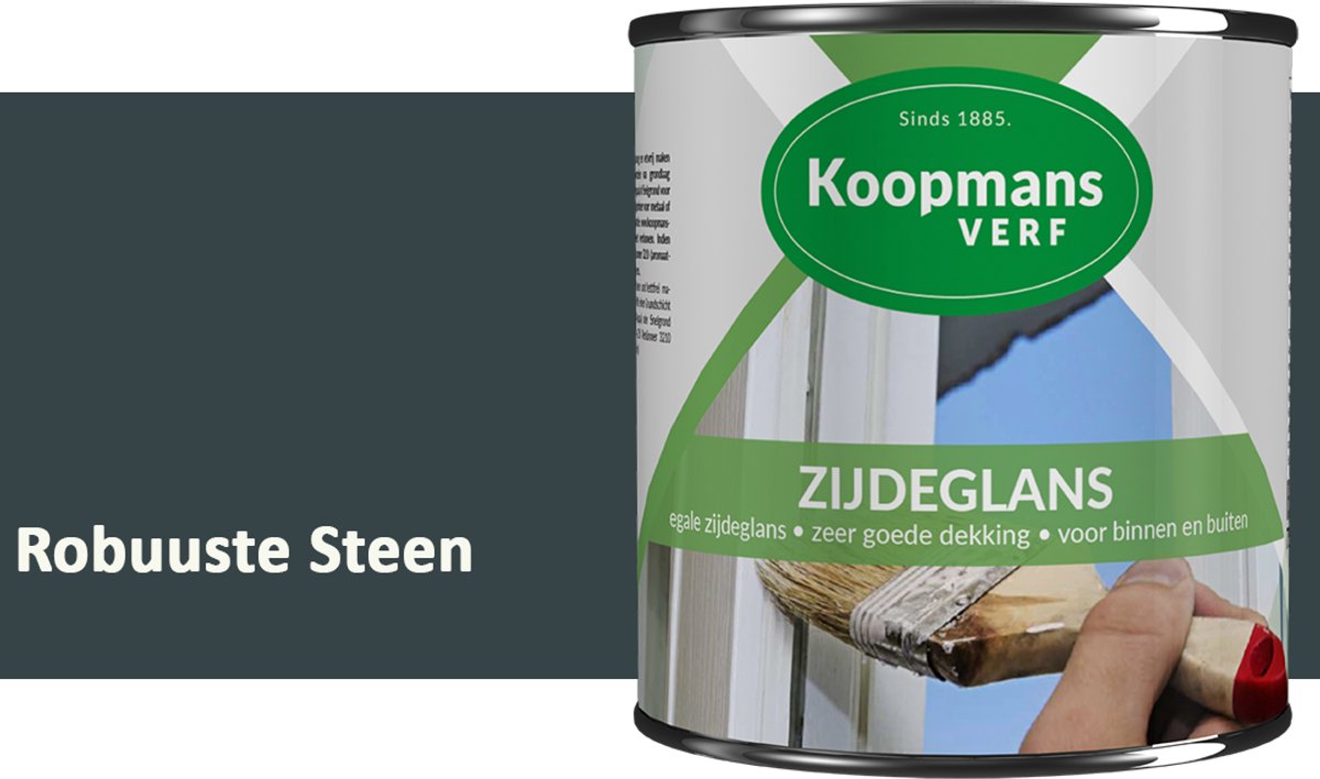 Koopmans Zijdeglans Lakverf – Binnen & Buiten – Kras- en Stootvast – Hoge Dekkracht – Voor Hout, Deuren en Kozijnen – Robuuste Steen – 375 ml