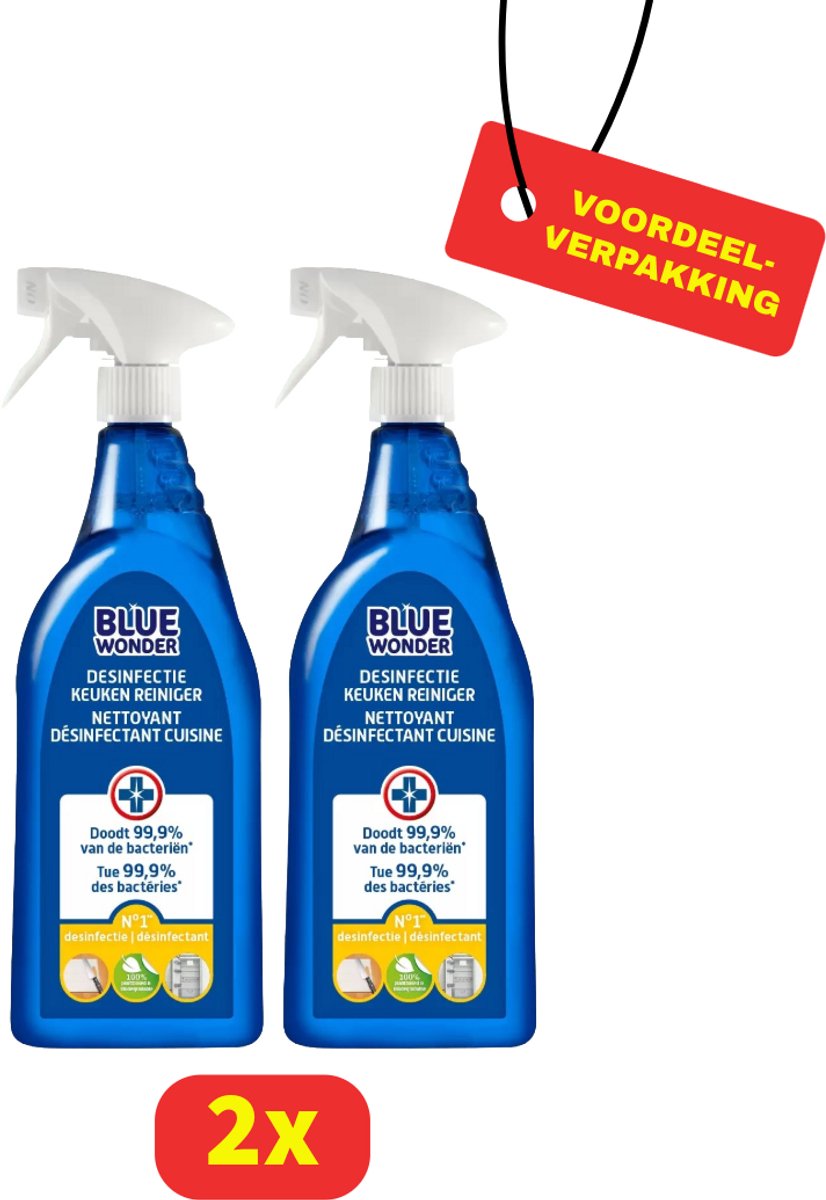 Blue Wonder - Allesreiniger Spray Keuken - Hygiënische Schoonmaak - 2 x 750ml - Voordeelverpakking
