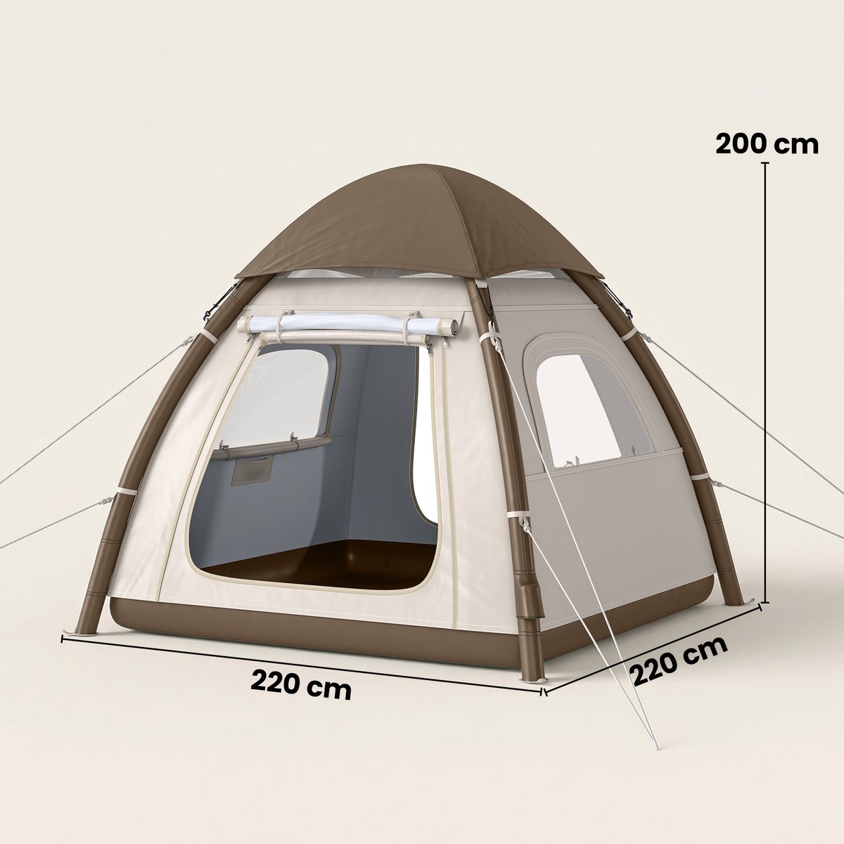 Outsunny Opblaasbare Camping Tent-Oxford-stof, TPU-220L x 220B x 200H cm-Crème wit – foto 2
