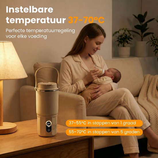Thermosfles Flessenwarmer - 2-in-1 - BabyCare - Snelle Opwarming Moedermelk & Water - Pasteurisatie - 24U Constant Temperatuur - 400ml - 10400mAh - Beige — afbeelding 5