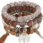 4-delige Armbanden set voor dames – Elastische Kralenarmbanden met Charms & Natuurlijke Accenten