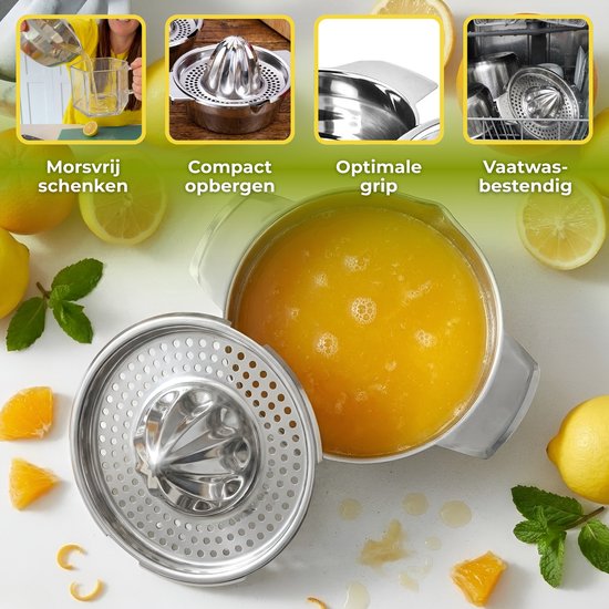 HI NATURE™ Robuuste Kwaliteit Citroenpers - Limoenpers met Bakje 400ml - Handmatige Citruspers - Lemon squeezer - Citrusknijper - Fruitpers - Sinaasappelpers - Zilver van Merkloos — afbeelding 2