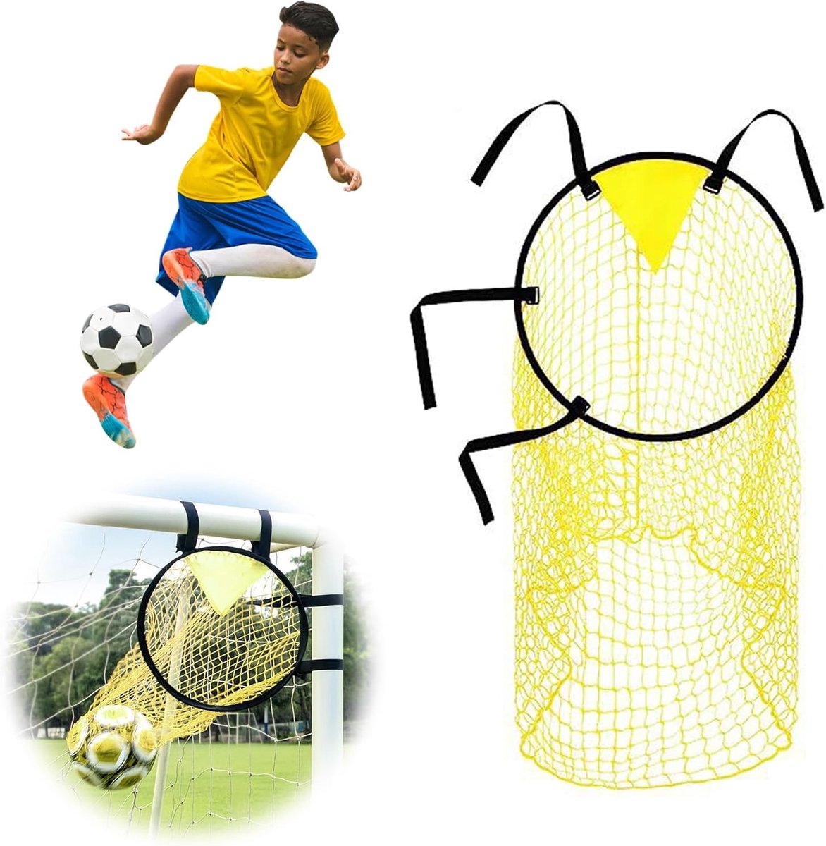 Voetbaldoel met Net en Tas - 45 x 60 cm Geel - Doel voor Training, Schietnauwkeurigheid en Doelgerichtheid
