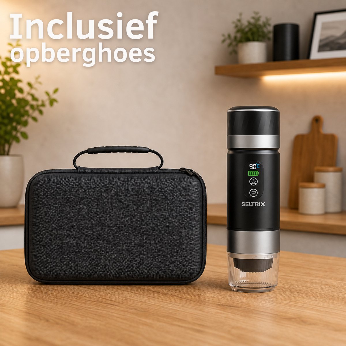 Draagbare koffiemachine - Verwisselbare Accu - 20 Bar - Inclusief Beschermhoes - Espressomaker voor Onderweg - 150 ml - 7500 mAh Oplaadbaar - Draagbaar koffiezetapparaat - Cups & Gemalen Koffie - Camping & Reizen - Espresso & Lungo - Seltrix - Zwart — afbeelding 7
