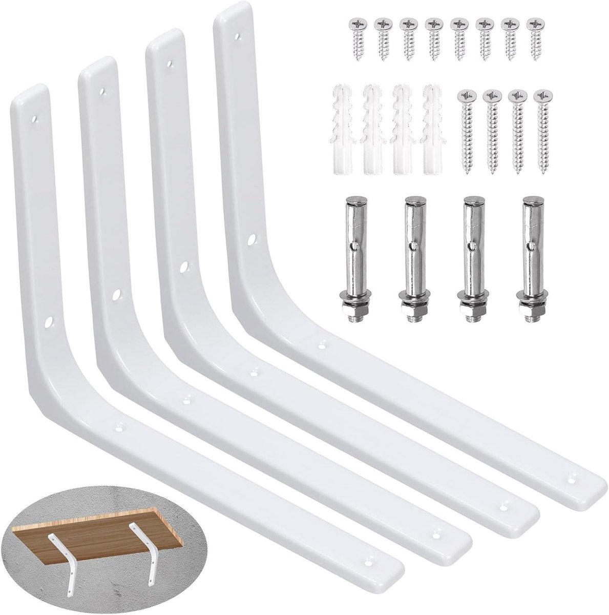 Plankhouders Set - Wandsteunen - Zelf Monteren - Verhoogd Draagvermogen - 4 Stuks 30cm - Wit
