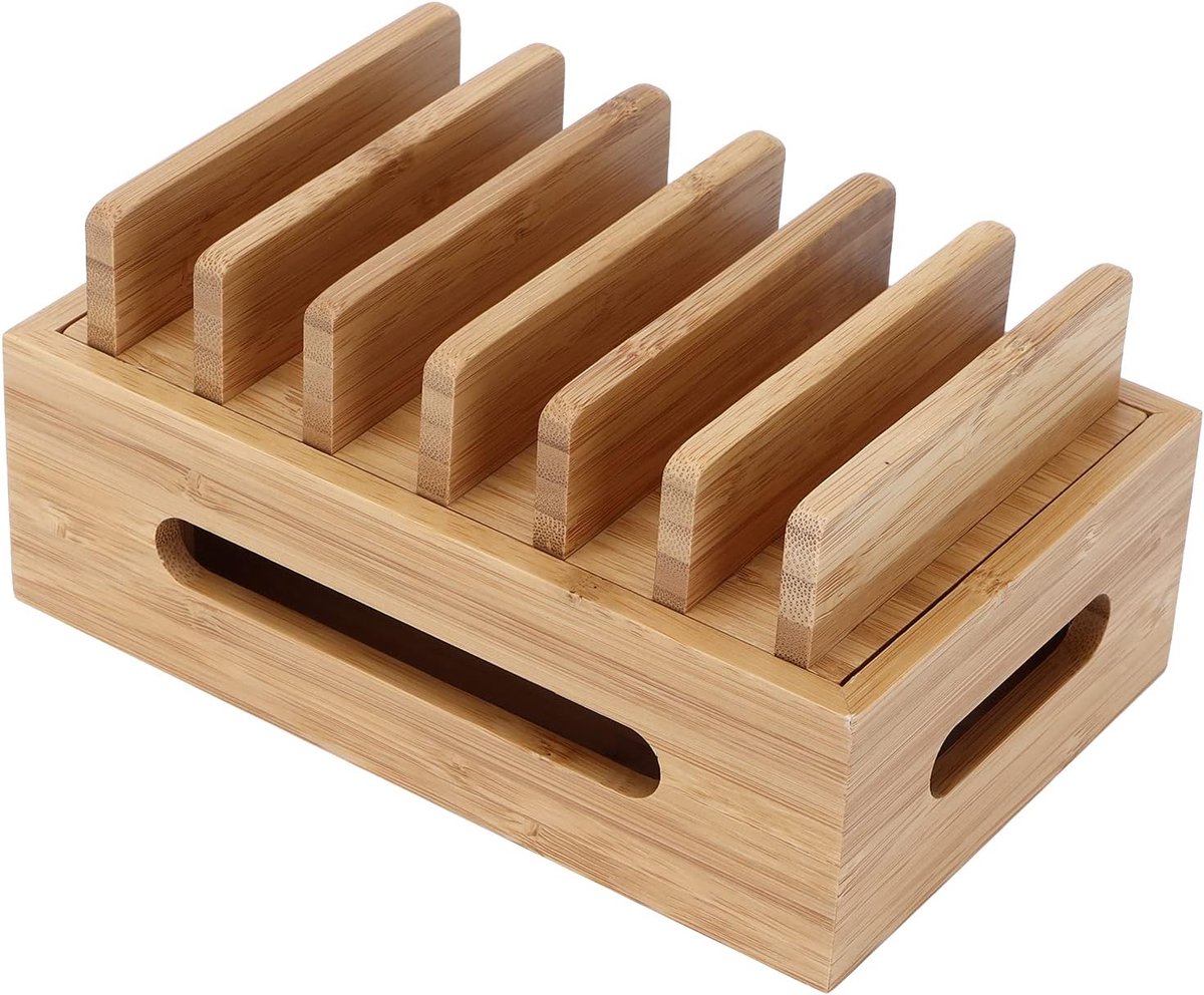 Telefoon Tablet Organizer - Opbergdoos Hout - Bureau Opruimen - Natuurlijk Bamboe - 19 cm Breed - Houtkleur — cadeau in Wonen & Interieur - foto 4
