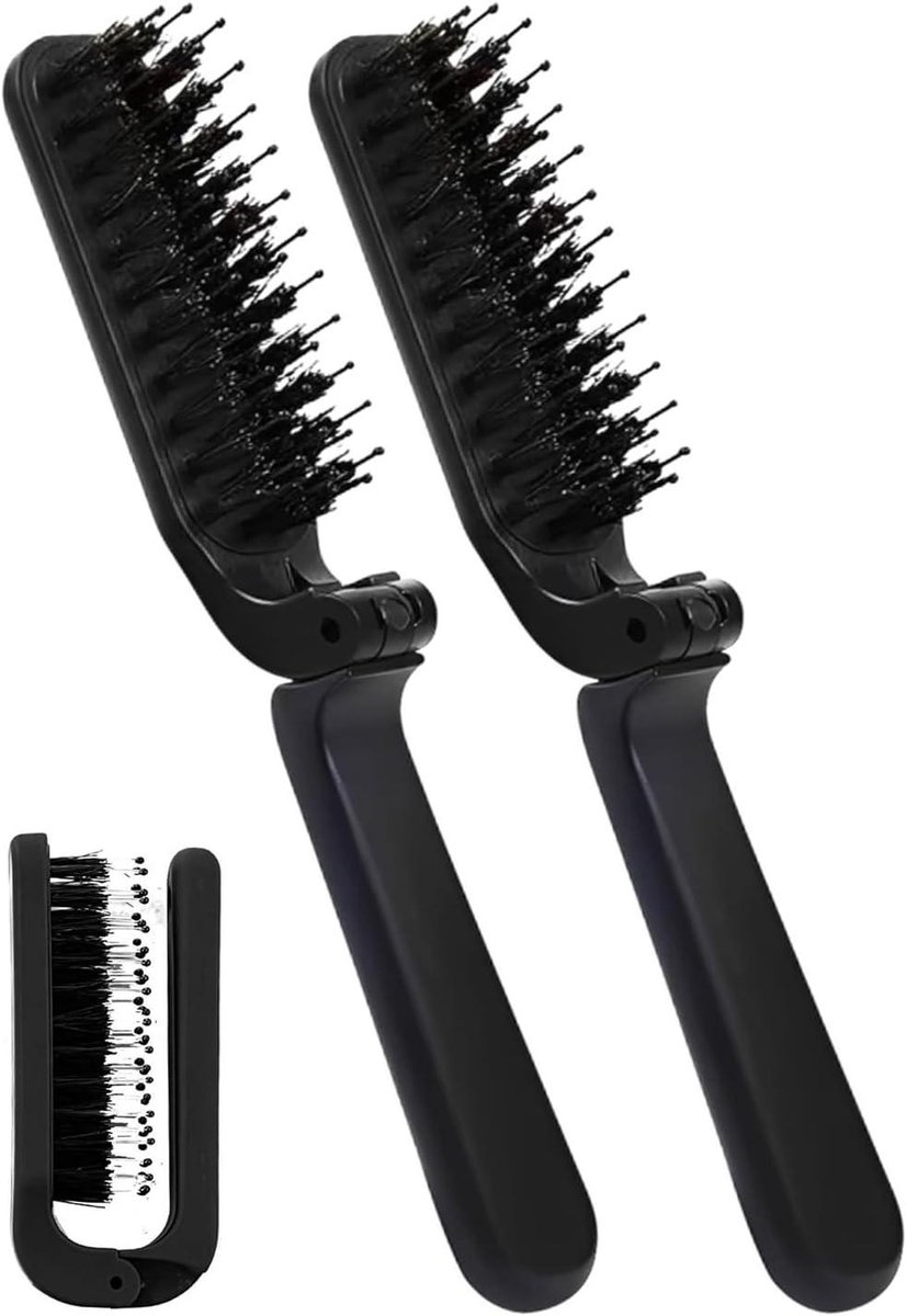 Reisborstel Vouwbaar - Zakformaat Kam - Haar Styling - Dubbel Borstelsysteem - Compact Design - Zwart