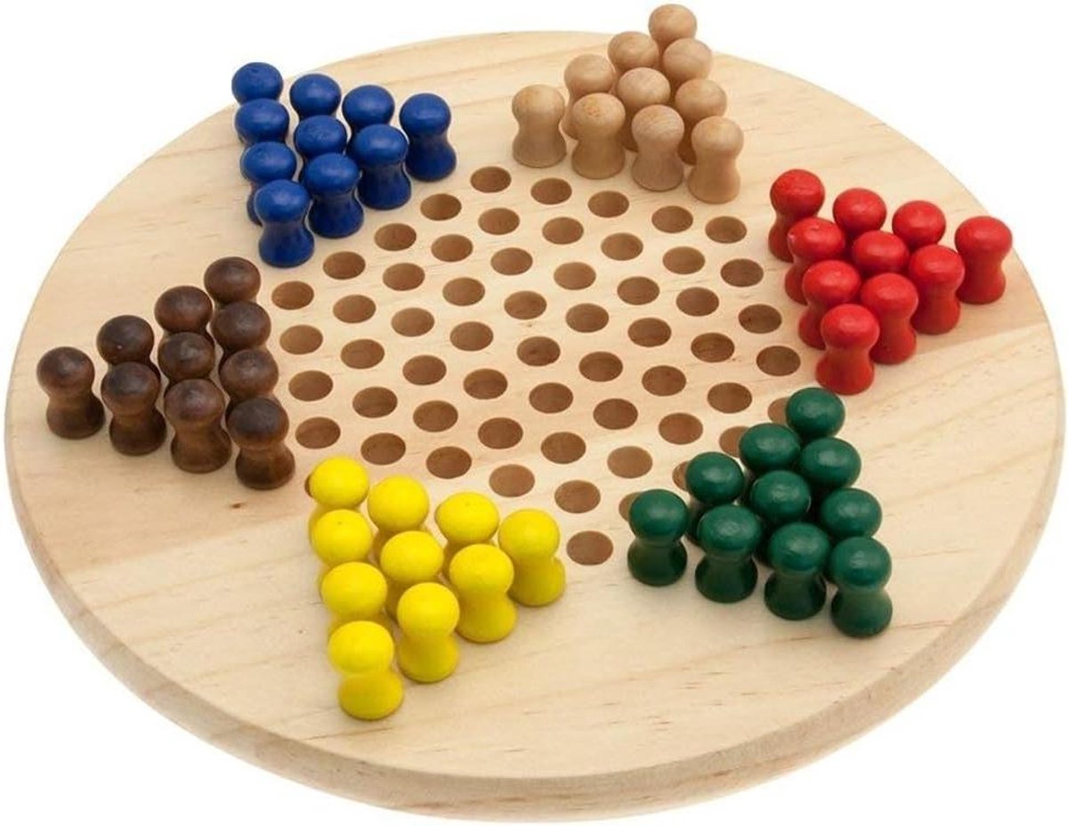 Houten dames spel - Strategie spel - Familie plezier - Voor 2 tot 6 spelers - 22 cm breed - Veelkleurig