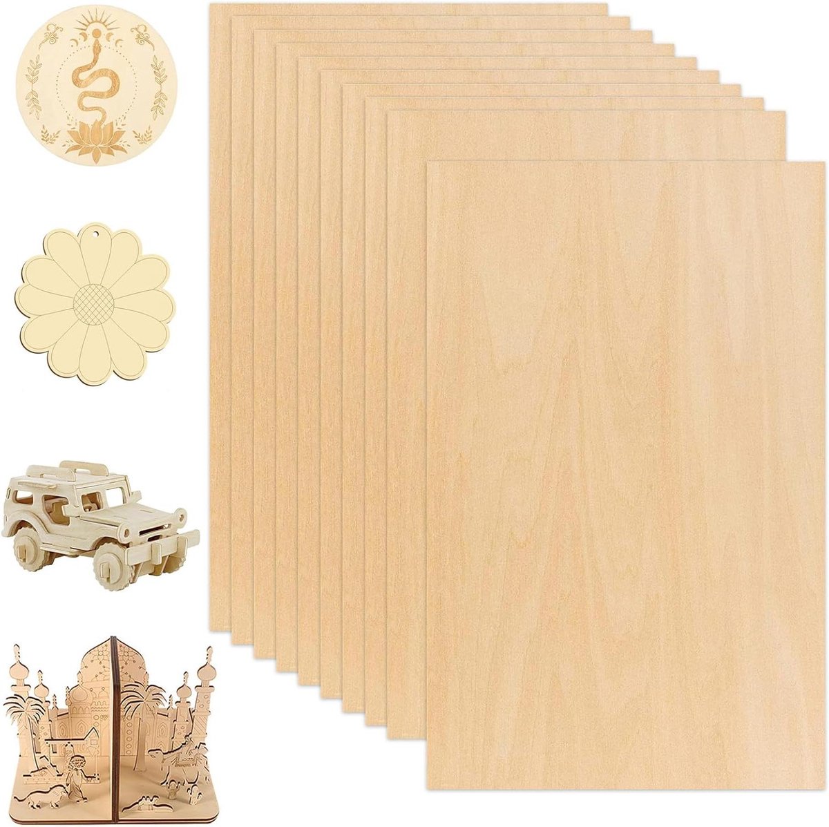 Multiplex Platen - Houten Bladen - Houtbewerking Knutselen - Gladde Randen - 10 Stuks 3mm - Naturel