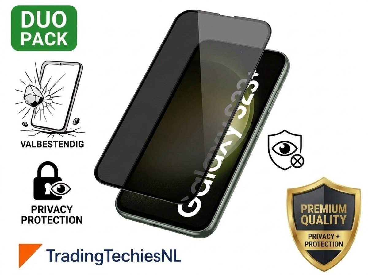 Privacy Screen Protector Galaxy S23 Plus – 2 Stuks Duo Pack – Anti-Spy Beschermglas, 9H Gehard Glas, Anti-Spy, Krasbestendig, Case-Friendly