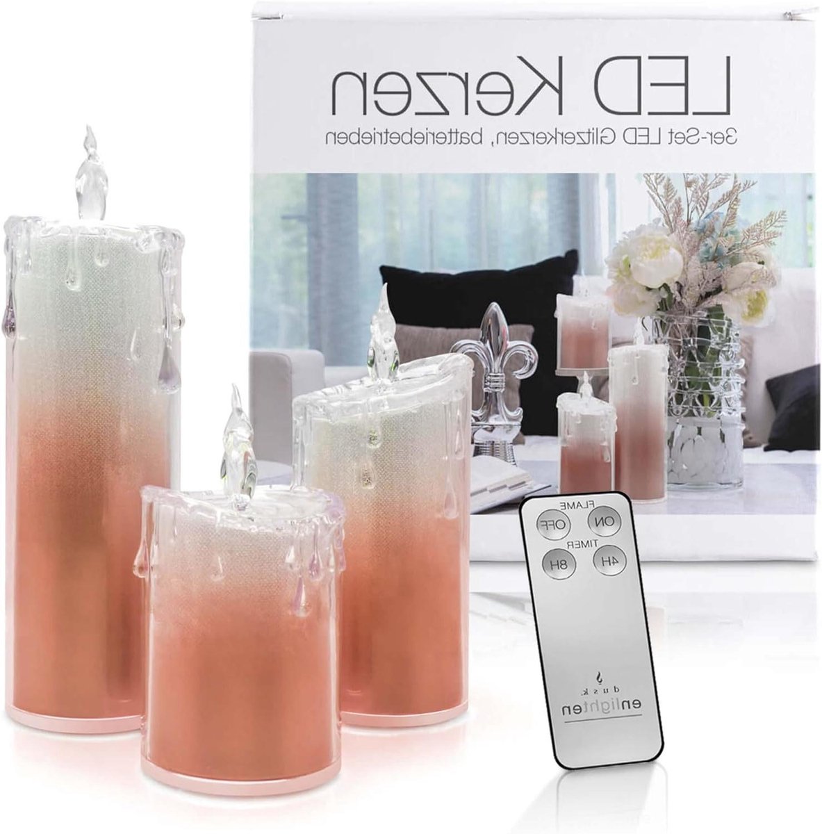 LED kaarsen set - Glitter kaarsen - Sfeervol decoreren - Met afstandsbediening - 3 maten - Rood
