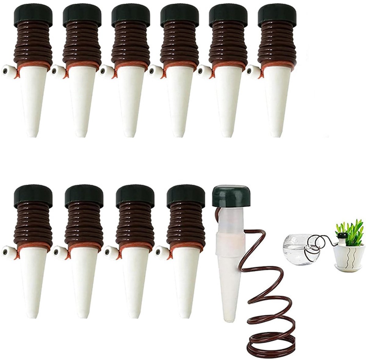Automatisch Irrigatiesysteem voor Planten - 10-delige Set Bewateringssysteem - Automatische Plantengieter voor Vakantie - Druppelirrigatie voor Kamerplanten, Tuin en Bloemen - Terracotta & Wit