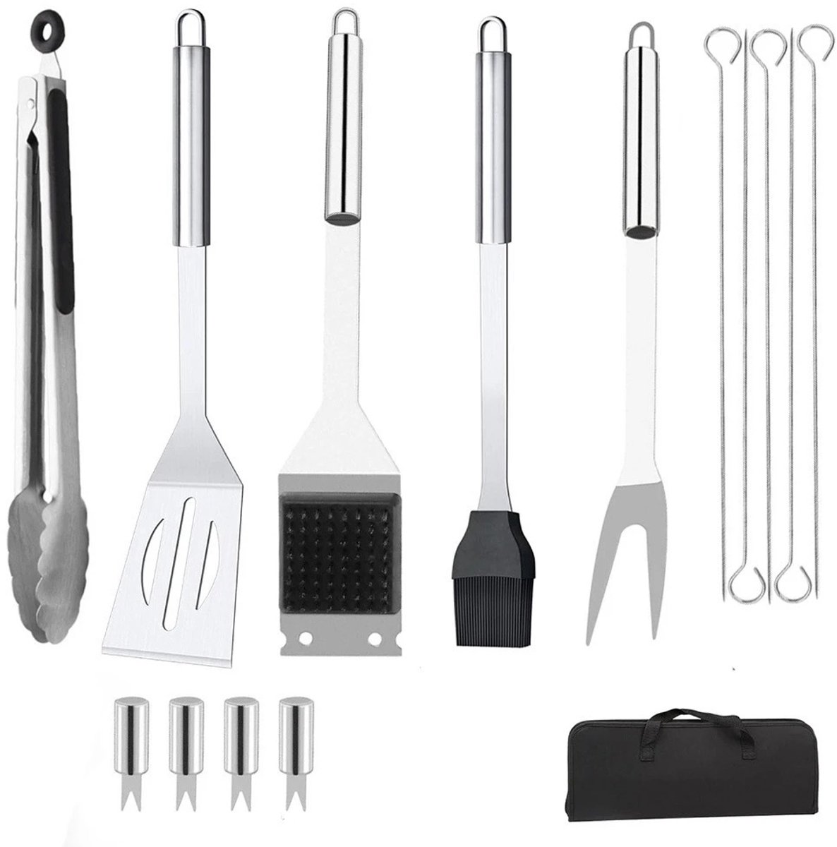HOB BBQ Accesoires - BBQ Tang - BBQ Gereedschap - BBQ Toolbox - Grill Set - 15 Stuks - Barbecuegereedschapset -incl. opbergtas - Barbecue Accesoires