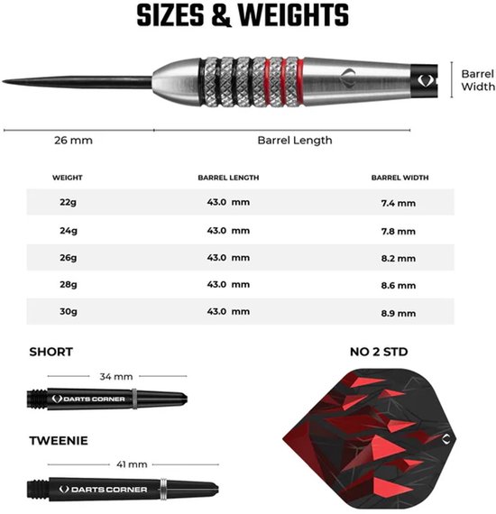 Darts Corner Astrofire Darts - Knurled Steel Tip Dart Set - 28 gram — afbeelding 3