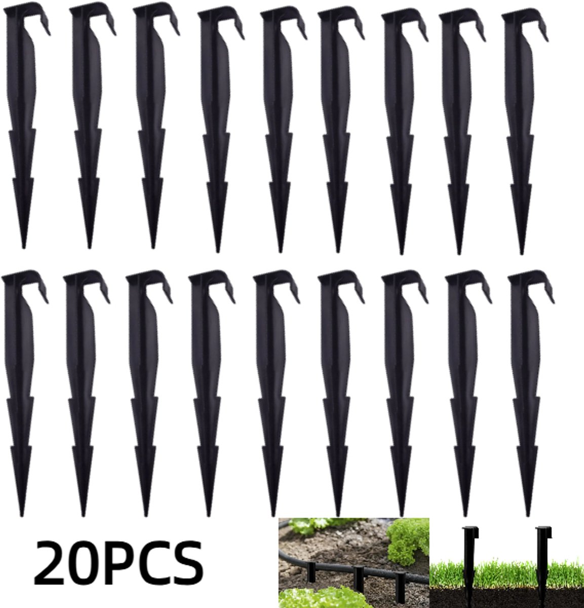 20stuks-Slangsteunpaal-Steunstang - Grondpaal - Bevestigingsstang - Verstevigingspen-Kleine grondpaal - Irrigatiesteunpaal met weerhaak -Stevig en duurzaam - Zwart - 16*1,55 cm - Geschikt voor tuinirrigatie en druppelirrigatieprojecten in de landbouw