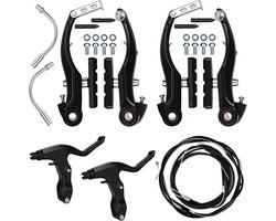 Complete fietsremset zwart - 2x remhendel + 2x V-rem + aluminium remkabels | Universele MTB- en racefietsremset met binnen- en buitenkabels Geschikt voor mountainbikes en fietsen | Cyslmuk®