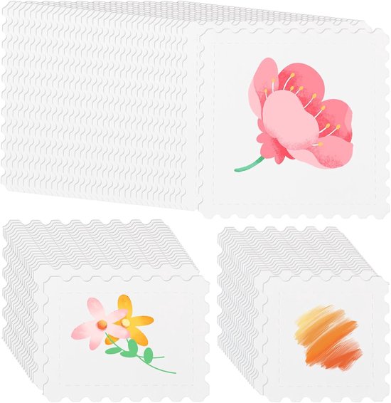 100 pièces - Papier aquarelle - Papier aquarelle blanc - Papier aquarelle en forme de timbre - Timbre - en 3 tailles - papier aquarelle peint à la main - pour le dessin, la peinture, les tickets de bricolage - 5.5*5.5cm, 5.5*7.4cm, 10*10cm - blanc