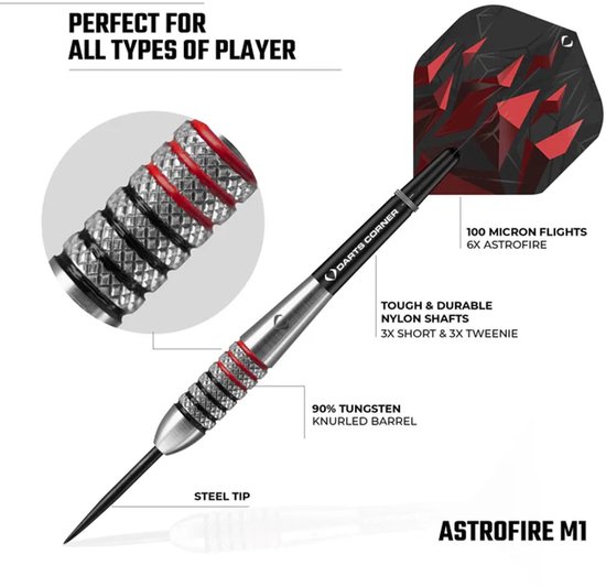 Darts Corner Astrofire Knurled Steel Tip Dart Set 26 gram — afbeelding 3