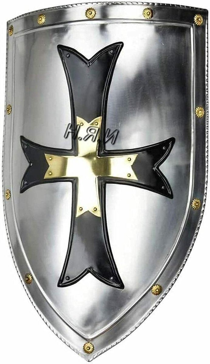 Metalen Schild - Kruisvaardersschild Reenactment - Historische Recreatie - Handgemaakt 18 Gauge Staal - 76 x 45 cm - Chroom Messing