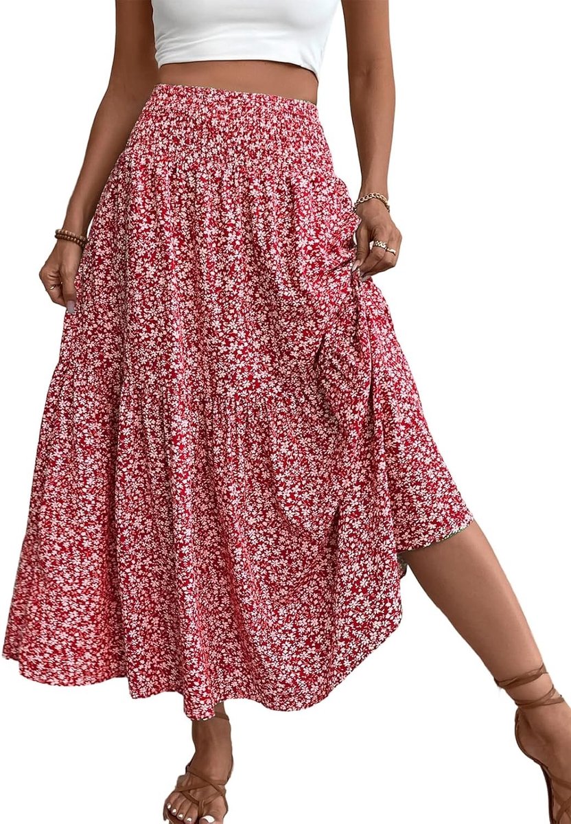 Zomerse Lange Rok voor Dames, Boho Chic Maxi Rok met Hoge Taille, A-Lijn en Bloemenprint voor Strand en Vakantie