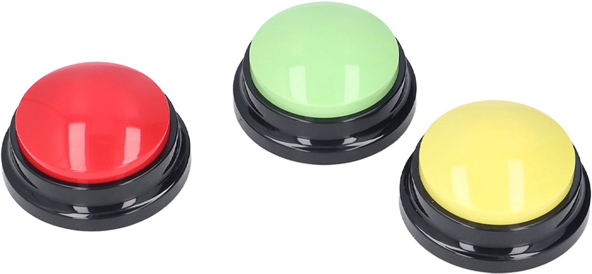 Praatknop voor Honden - Dogbuttons - 4 stuks - Laat uw huisdier spreken - Hondenspeelgoed - Hondentraining - Drukknop met geluid voor quiz en spel - Antwoordbuzzers - Rood + Geel + Groen