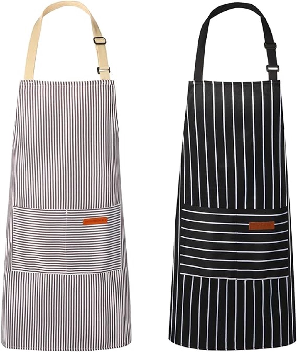 Set of 2 Kitchen Aprons – schort - keukenschort - Professional Cooking Aprons – Unisex Catering Aprons – With 2 Large Pockets – Black/Gray