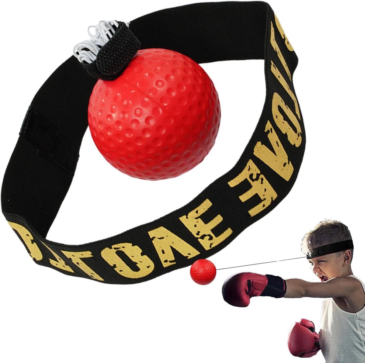 Boksreflexbal Set - Coördinatie trainer - Verbeteren reactietijd - Verstelbare hoofdband - 8x8x8 cm - Rood