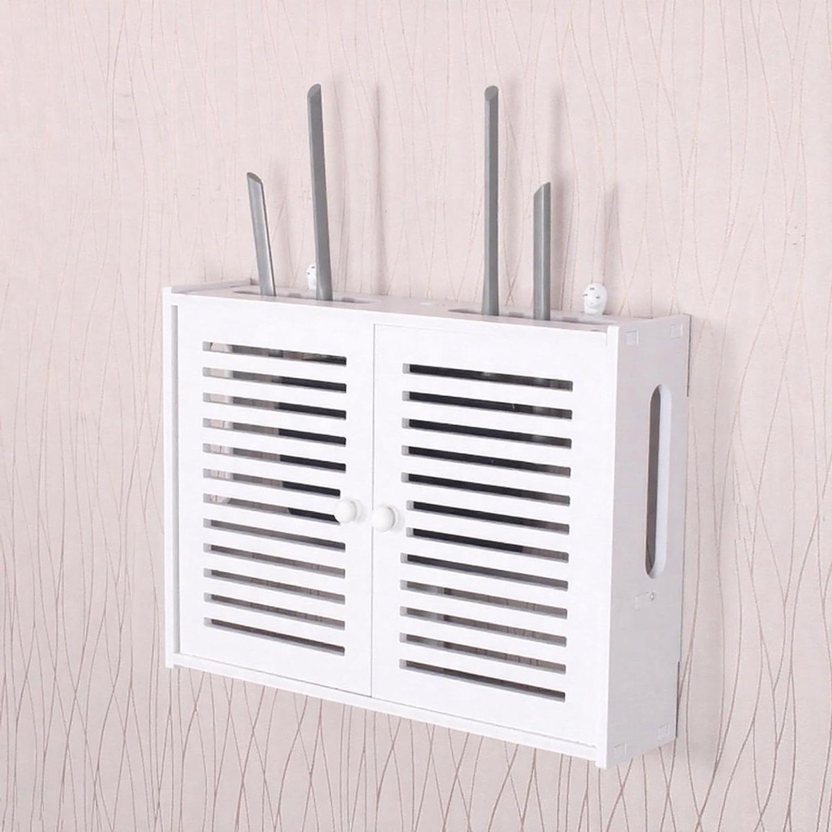 Router Plank - Opbergdoos Modem - Ruimte Organiseren - Koel en Ventilatie - 42x31cm - Wit