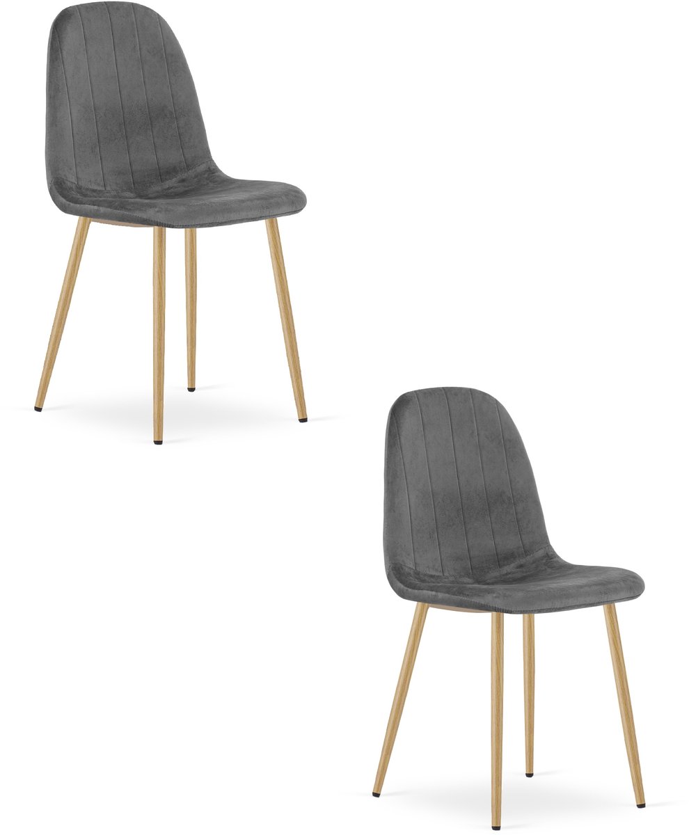 Set van 2 eetkamerstoelen PADVA - Donkergrijs fluweel - Eiken poten - Modern design
